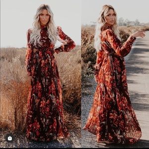 VICI Weeping Willow Pleated Cut Out Maxi Dress